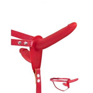 ARNÉS STRAP-ON DOBLE ROJO SILICONA 155 CM"