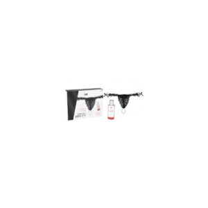 TANGA NEGRO CON PERLAS + LUBRICANTE FRESA INTT 50 ML