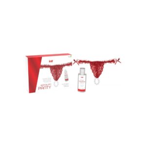 TANGA ROJO CON PERLAS + LUBRICANTE FRESA INTT 50 ML